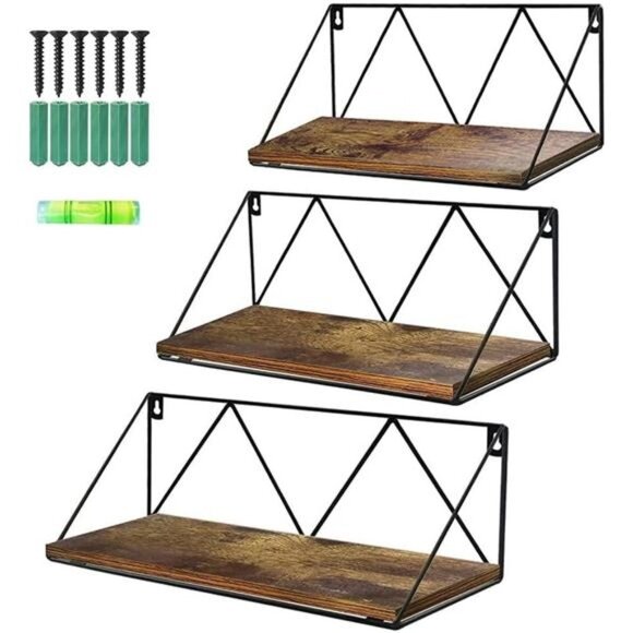 Floating Wall Shelves Set of 3 Rustic Wood Storage Shelf for Bathroom